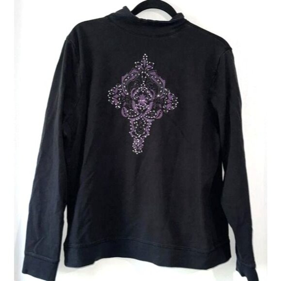 Zippered Black Jacket With Embroidered Design 1X - Picture 6 of 9